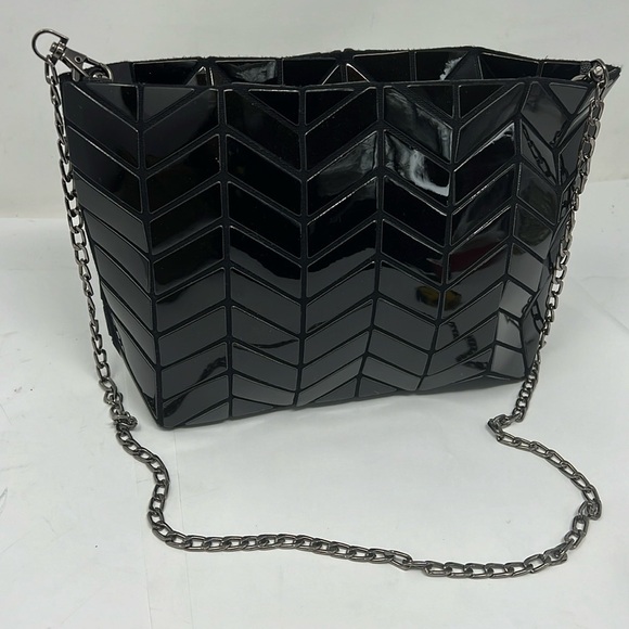 Patrizia Luca Dark Espresso Brown Geo Chevron-Pattern Shoulder Clutch Bag - Picture 1 of 8